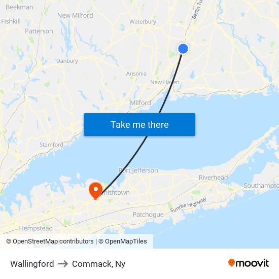 Wallingford to Commack, Ny map