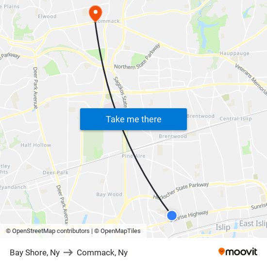 Bay Shore, Ny to Commack, Ny map