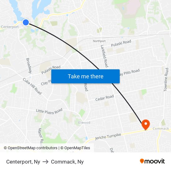 Centerport, Ny to Commack, Ny map