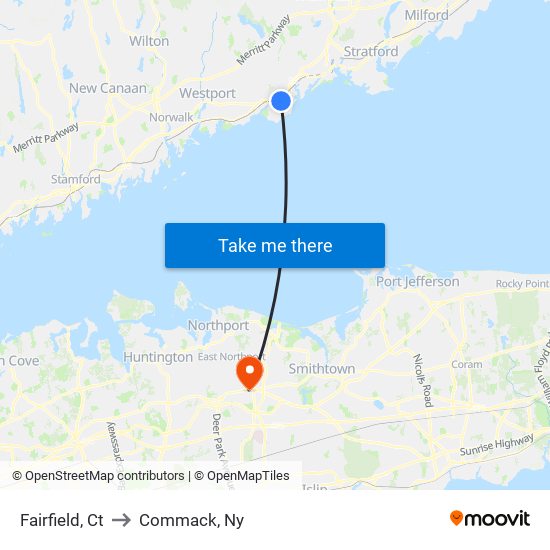 Fairfield, Ct to Commack, Ny map