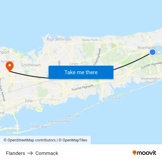 Flanders to Commack map