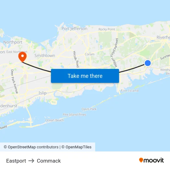 Eastport to Commack map