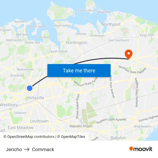 Jericho to Commack map