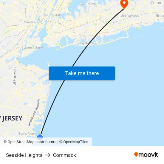 Seaside Heights to Commack map