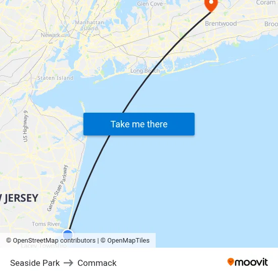 Seaside Park to Commack map