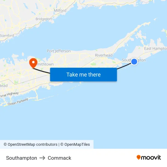 Southampton to Commack map