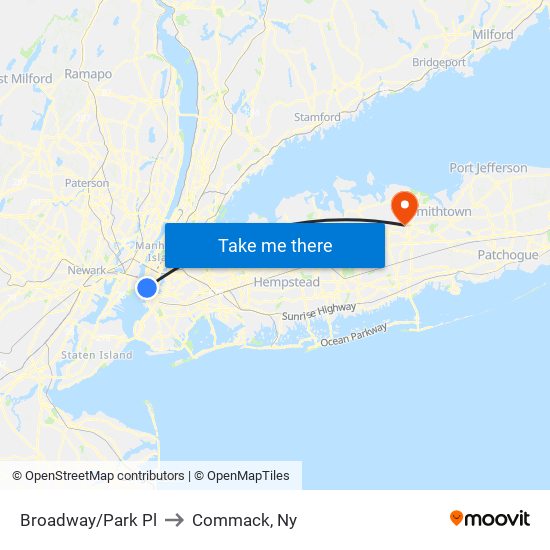 Broadway/Park Pl to Commack, Ny map