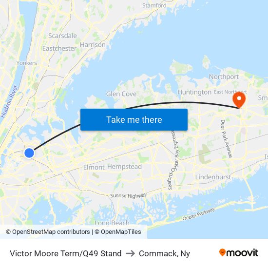 Victor Moore Term/Q49 Stand to Commack, Ny map