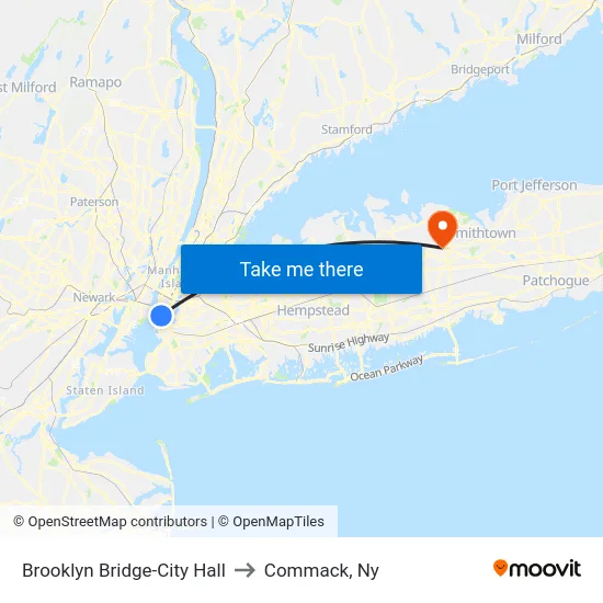 Brooklyn Bridge-City Hall to Commack, Ny map