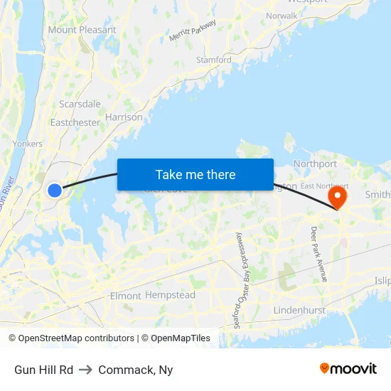 Gun Hill Rd to Commack, Ny map