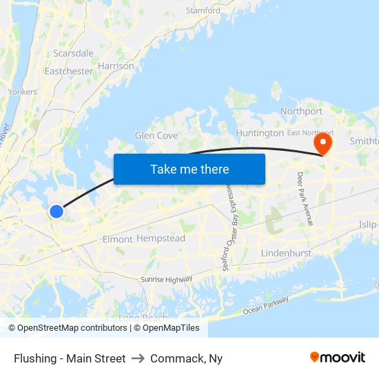 Flushing - Main Street to Commack, Ny map