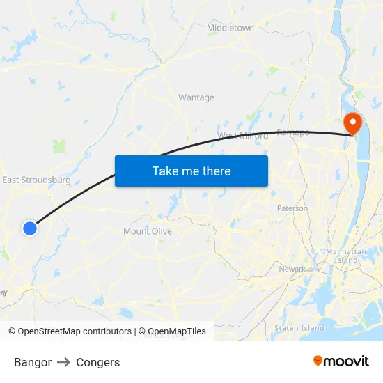 Bangor to Congers map