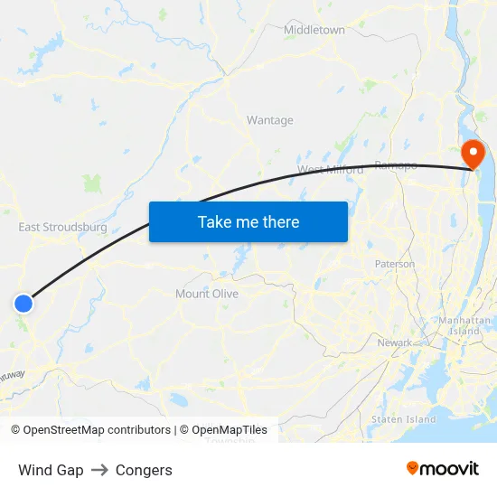 Wind Gap to Congers map