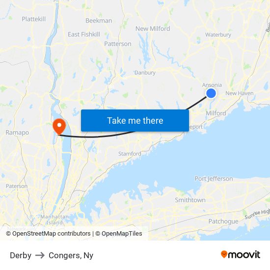 Derby to Congers, Ny map