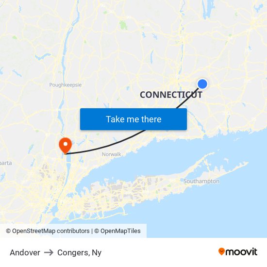 Andover to Congers, Ny map