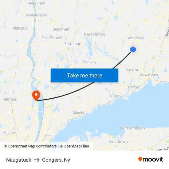 Naugatuck to Congers, Ny map