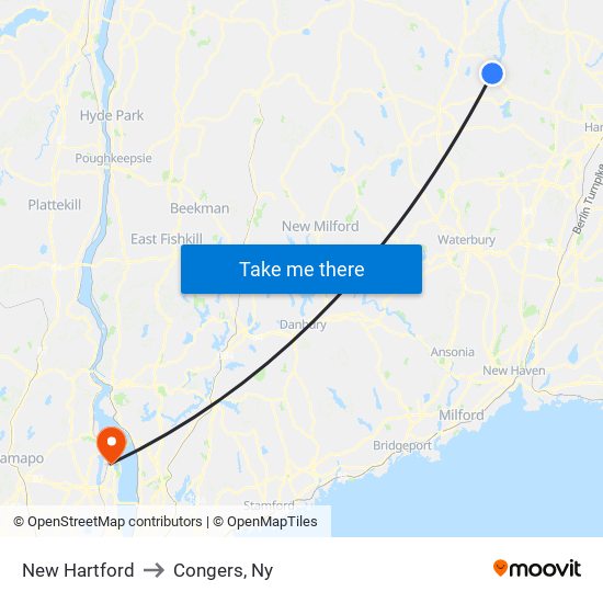 New Hartford to Congers, Ny map