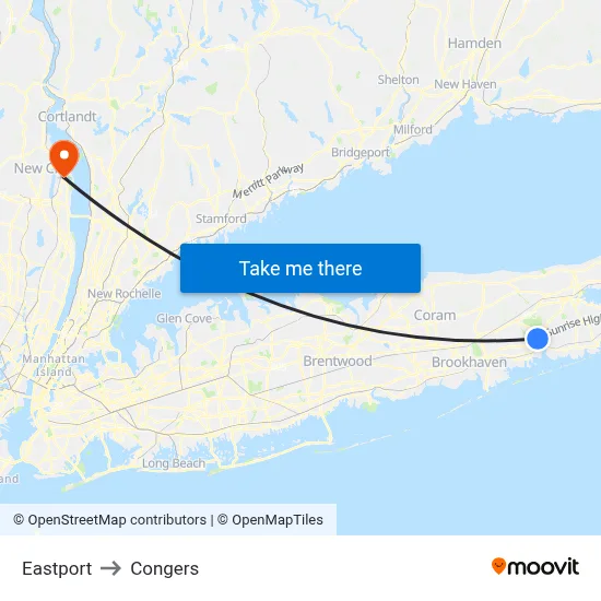 Eastport to Congers map