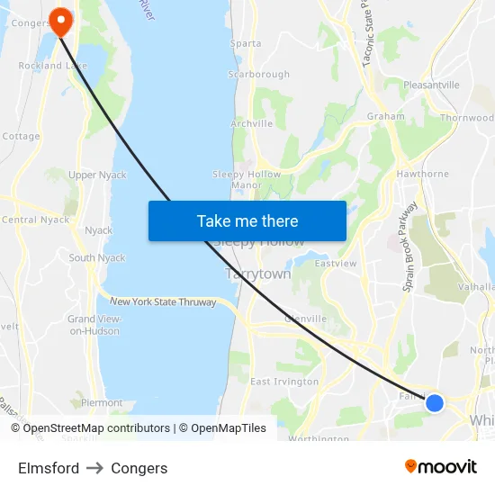 Elmsford to Congers map