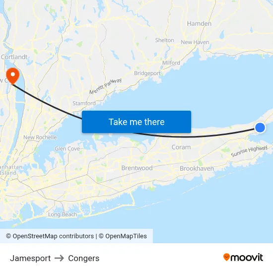 Jamesport to Congers map