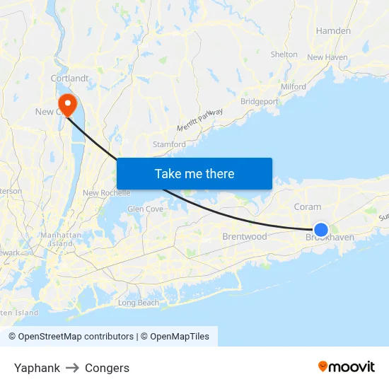 Yaphank to Congers map