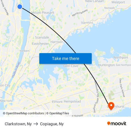 Clarkstown, Ny to Copiague, Ny map