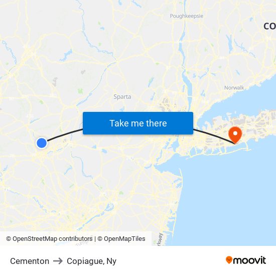 Cementon to Copiague, Ny map