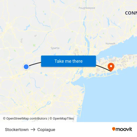 Stockertown to Copiague map