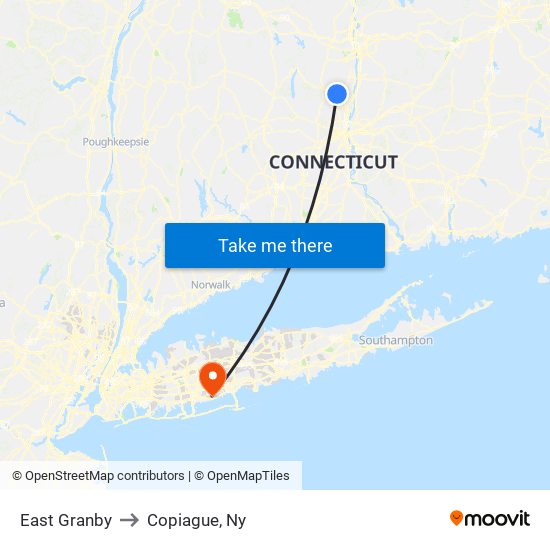 East Granby to Copiague, Ny map
