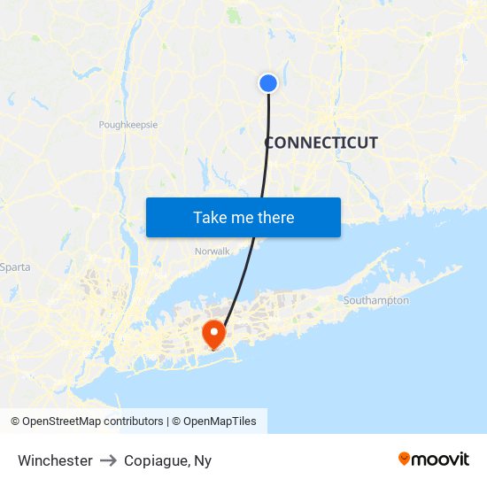 Winchester to Copiague, Ny map