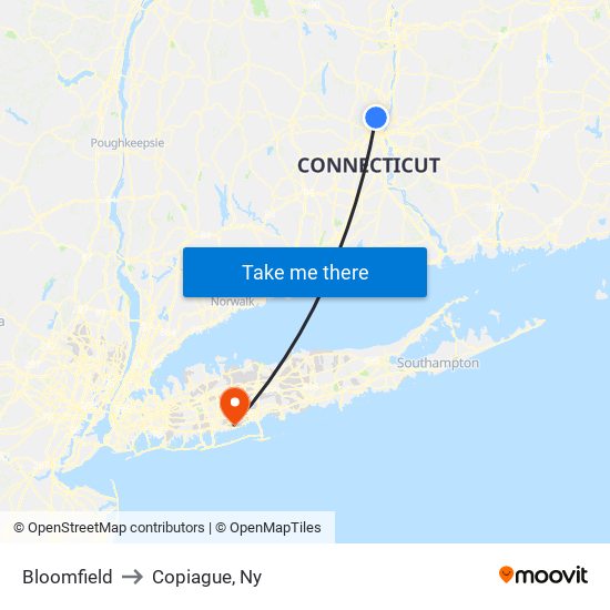 Bloomfield to Copiague, Ny map