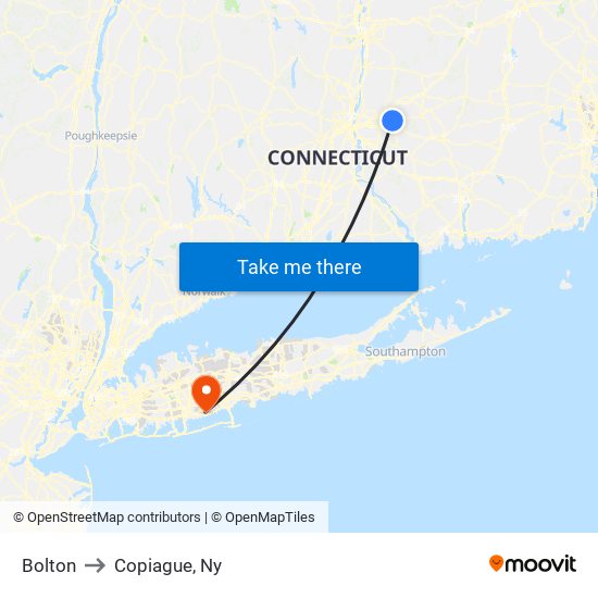 Bolton to Copiague, Ny map