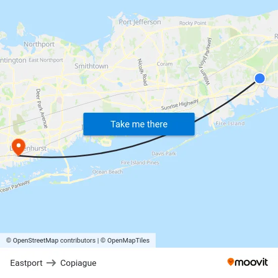 Eastport to Copiague map
