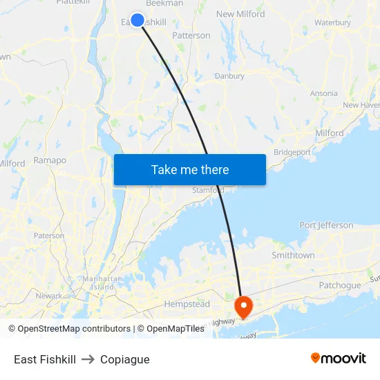 East Fishkill to Copiague map