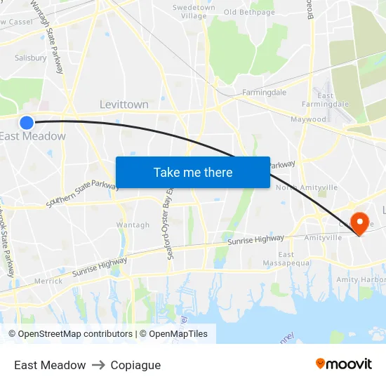 East Meadow to Copiague map