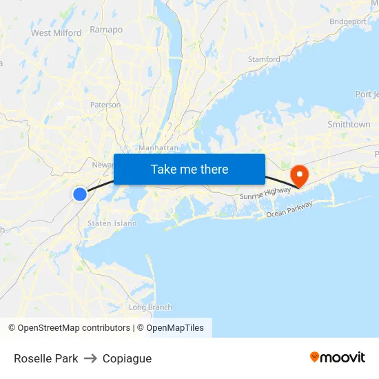 Roselle Park to Copiague map
