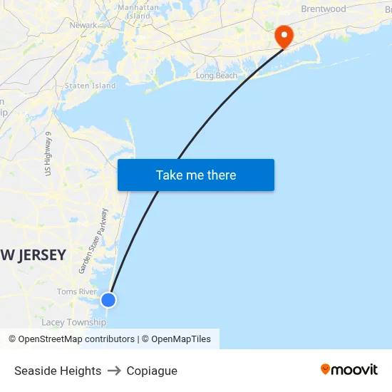 Seaside Heights to Copiague map