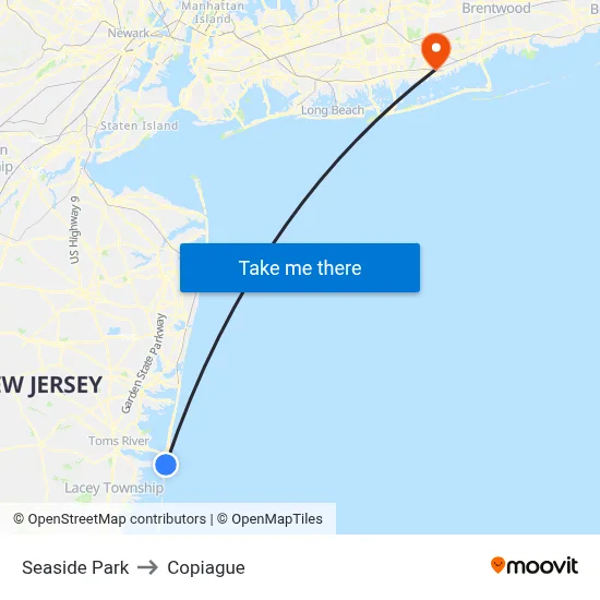 Seaside Park to Copiague map