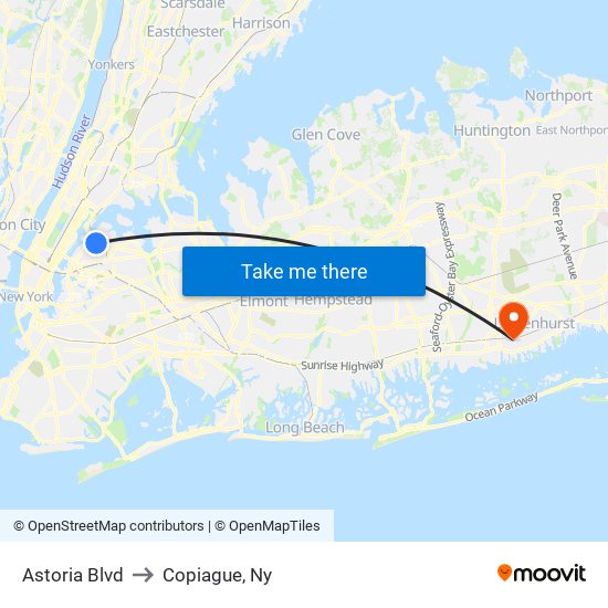 Astoria Blvd to Copiague, Ny map