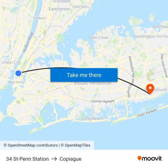 34 St-Penn Station to Copiague map