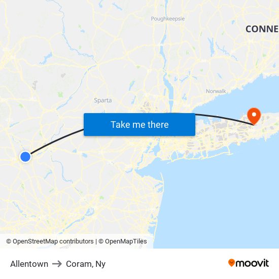 Allentown to Coram, Ny map