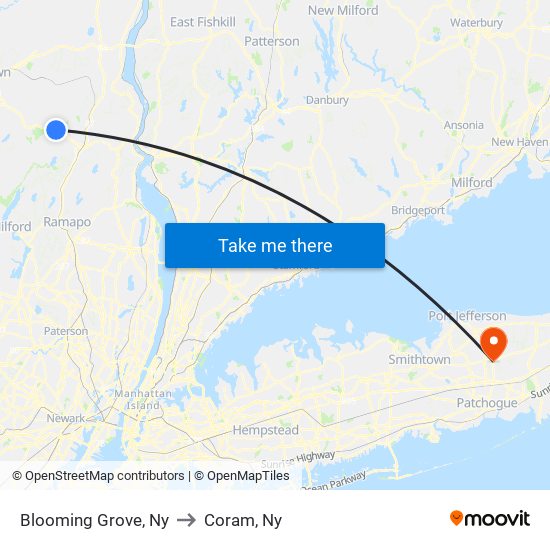 Blooming Grove, Ny to Coram, Ny map