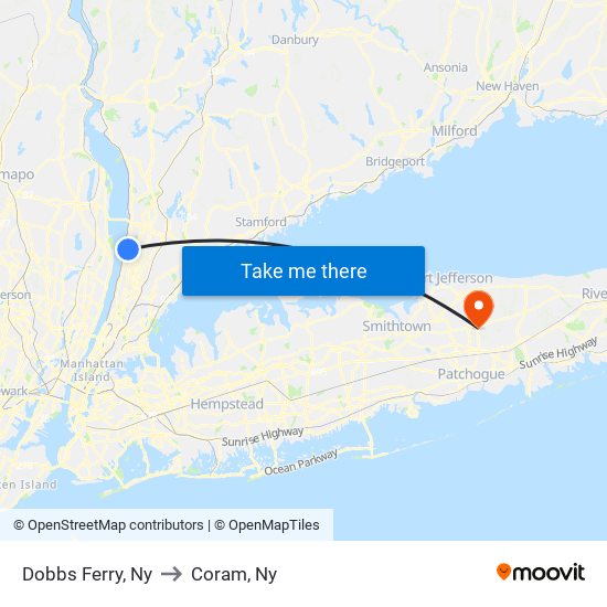 Dobbs Ferry, Ny to Coram, Ny map