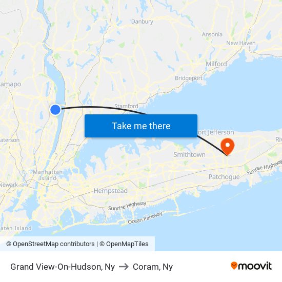 Grand View-On-Hudson, Ny to Coram, Ny map