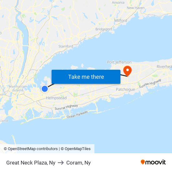 Great Neck Plaza, Ny to Coram, Ny map