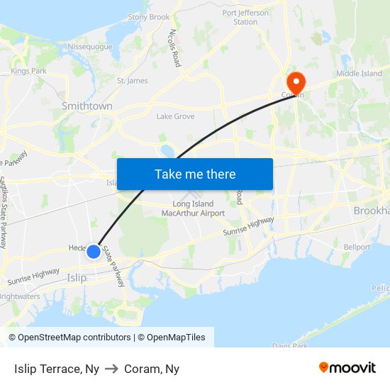 Islip Terrace, Ny to Coram, Ny map