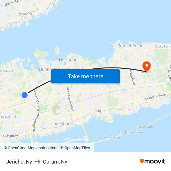 Jericho, Ny to Coram, Ny map
