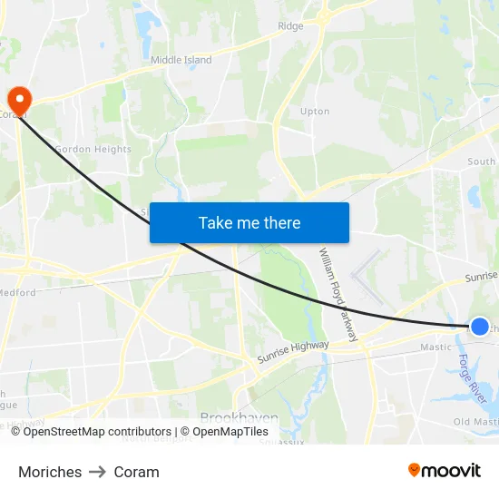 Moriches to Coram map