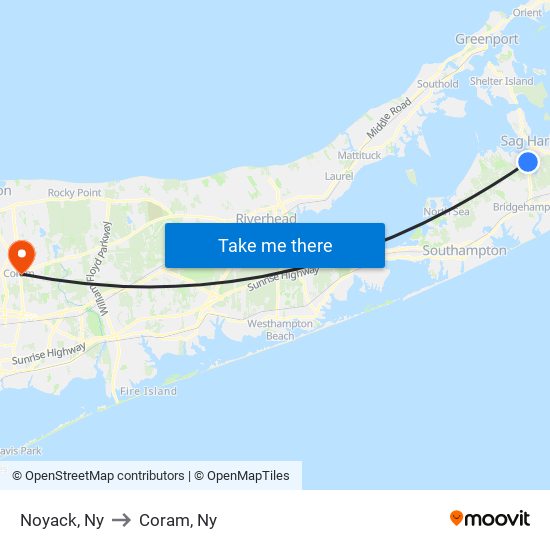 Noyack, Ny to Coram, Ny map