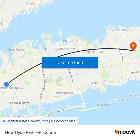 New Hyde Park to Coram map